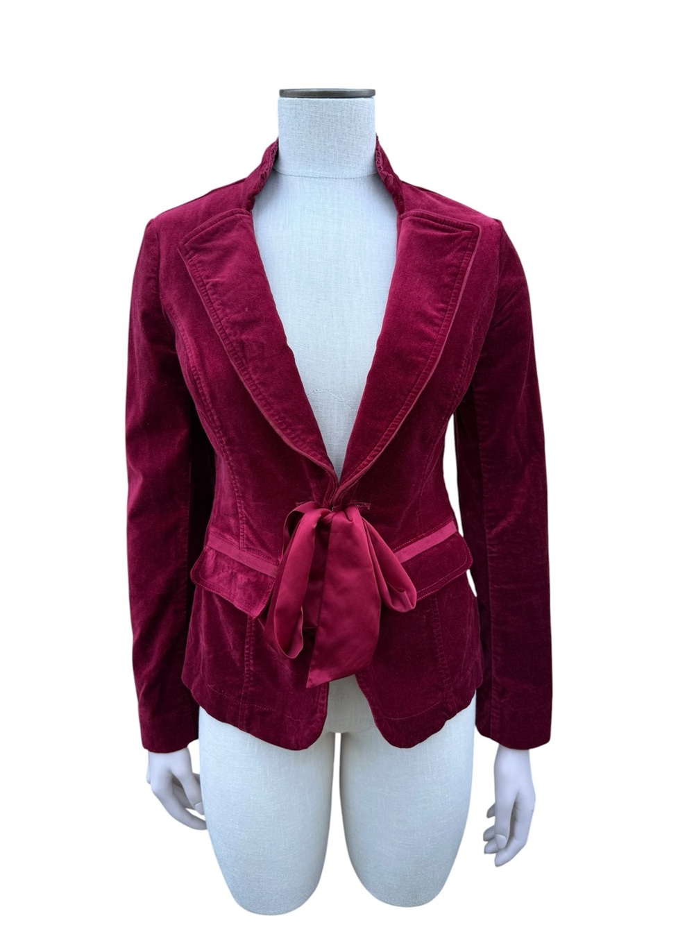 White House Black Market Burgundy Velvet Tie-Front Blazer